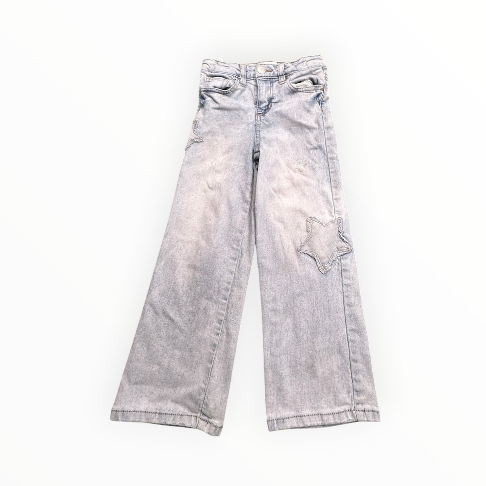 YMI‎ Jeans Girls Size 5 Light Blue Star Patch Wide Leg Denim Flare Adjustable